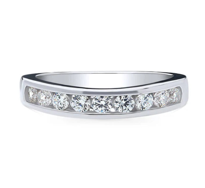 Channel Set CZ Curved Half Eternity Ring in Sterling Silver