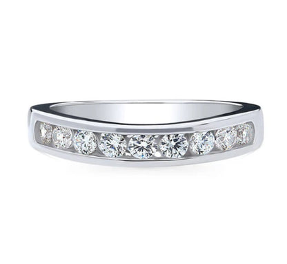 Channel Set CZ Curved Half Eternity Ring in Sterling Silver
