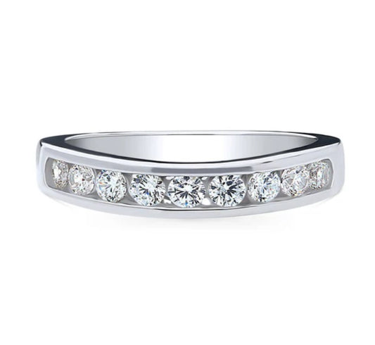 Channel Set CZ Curved Half Eternity Ring in Sterling Silver