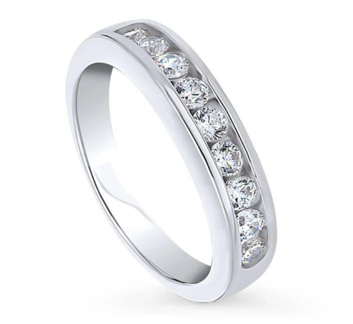 Channel Set CZ Curved Half Eternity Ring in Sterling Silver