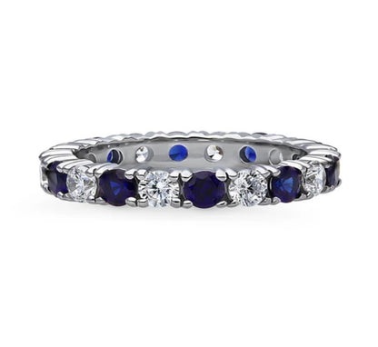 Simulated Blue Sapphire CZ Eternity Ring in Sterling Silver