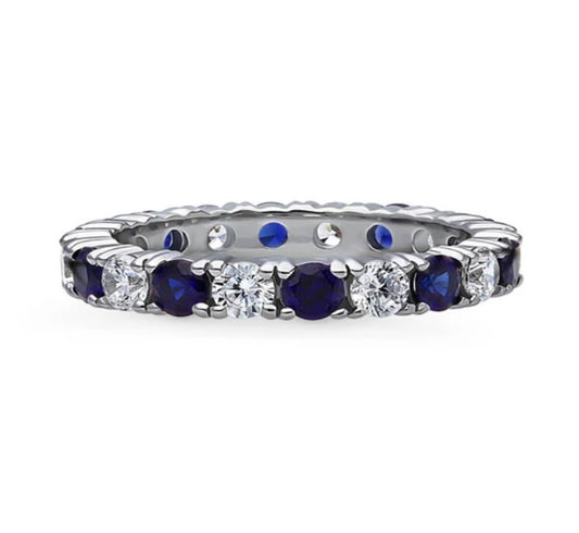 Simulated Blue Sapphire CZ Eternity Ring in Sterling Silver