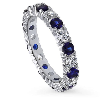Simulated Blue Sapphire CZ Eternity Ring in Sterling Silver