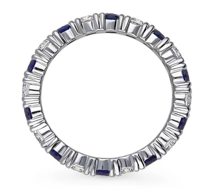 Simulated Blue Sapphire CZ Eternity Ring in Sterling Silver