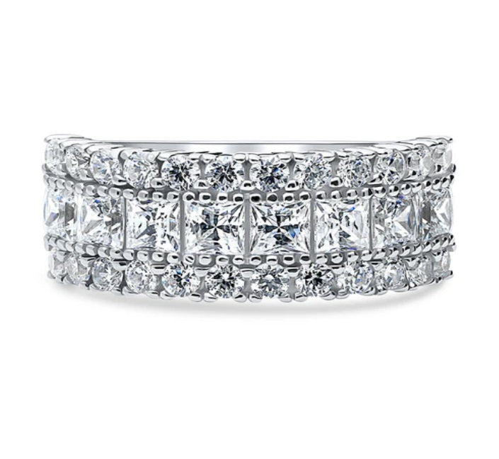 Art Deco CZ Half Eternity Ring in Sterling Silver
