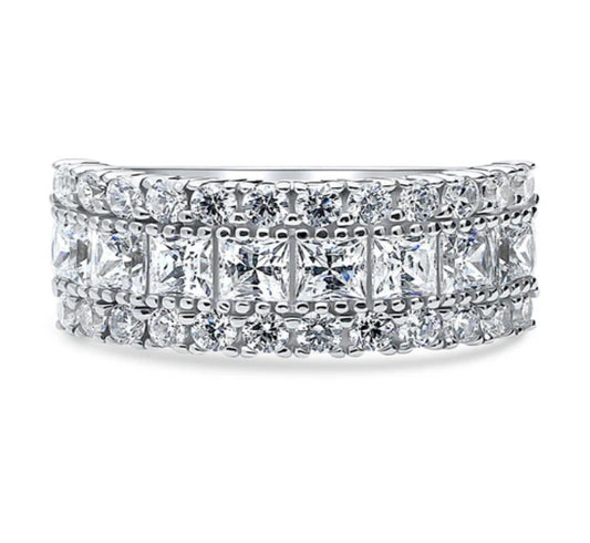 Art Deco CZ Half Eternity Ring in Sterling Silver