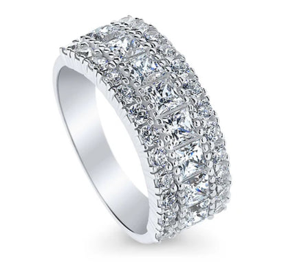 Art Deco CZ Half Eternity Ring in Sterling Silver