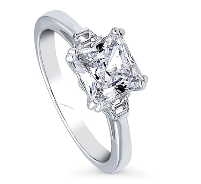 3-Stone Princess CZ Ring in Sterling Silver