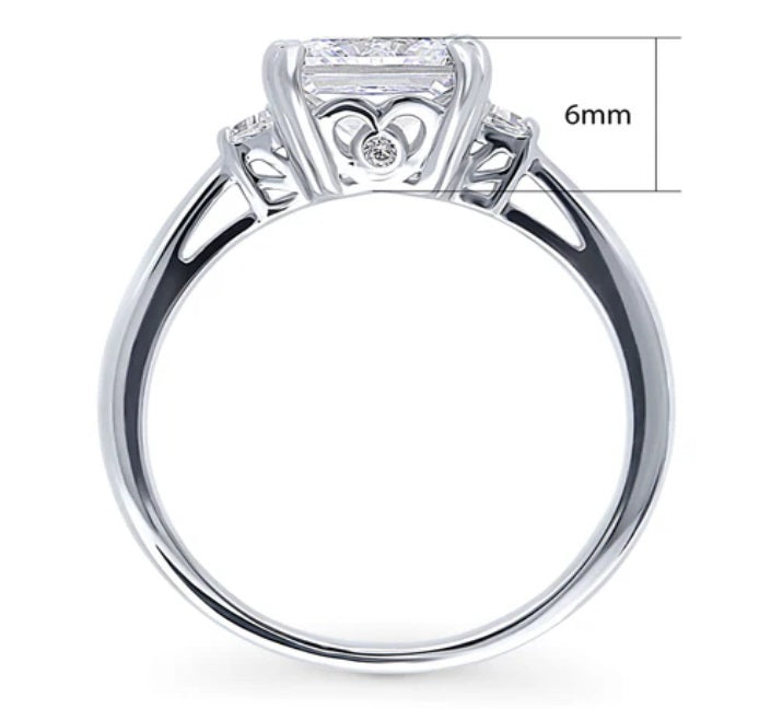 3-Stone Princess CZ Ring in Sterling Silver