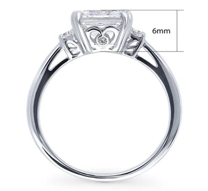 3-Stone Princess CZ Ring in Sterling Silver