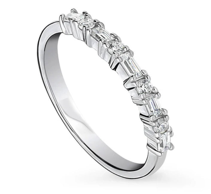 Art Deco CZ Half Eternity Ring in Sterling Silver