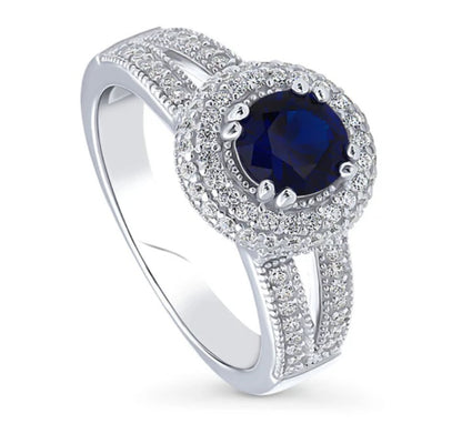 Halo Round CZ Split Shank Ring in Sterling Silver