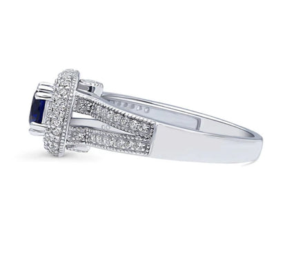Halo Round CZ Split Shank Ring in Sterling Silver