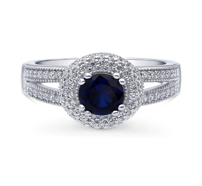 Halo Round CZ Split Shank Ring in Sterling Silver