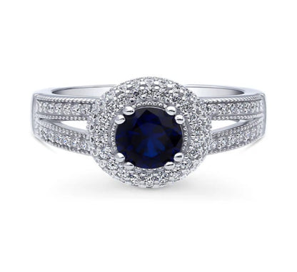 Halo Round CZ Split Shank Ring in Sterling Silver