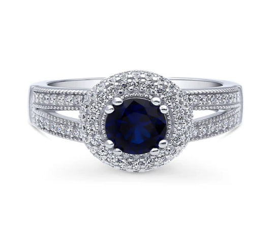 Halo Round CZ Split Shank Ring in Sterling Silver