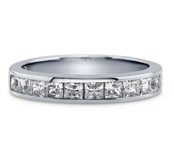 Channel Set Princess CZ Half Eternity Ring in Sterling Silver