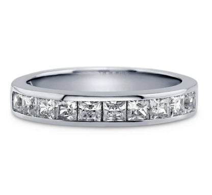 Channel Set Princess CZ Half Eternity Ring in Sterling Silver