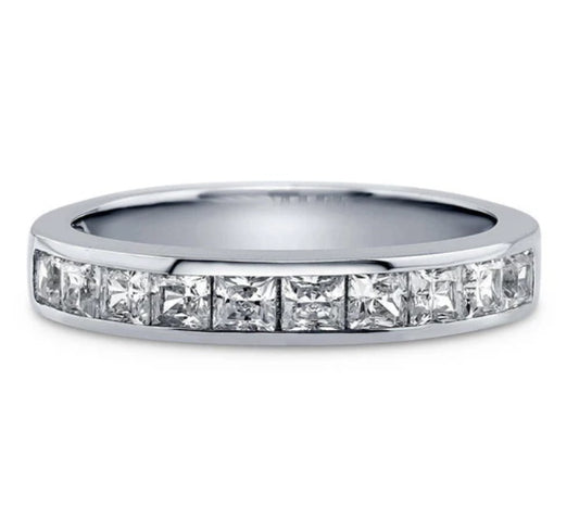 Channel Set Princess CZ Half Eternity Ring in Sterling Silver