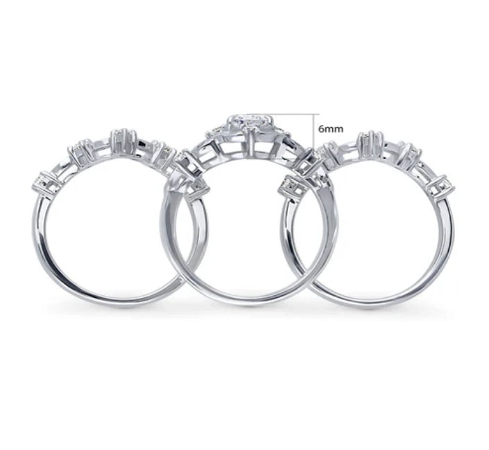 Chevron Halo CZ Ring Set in Sterling Silver