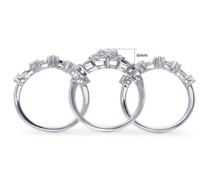 Chevron Halo CZ Ring Set in Sterling Silver