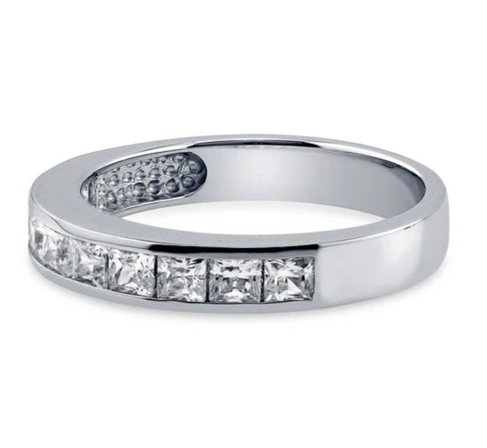 Channel Set Princess CZ Half Eternity Ring in Sterling Silver