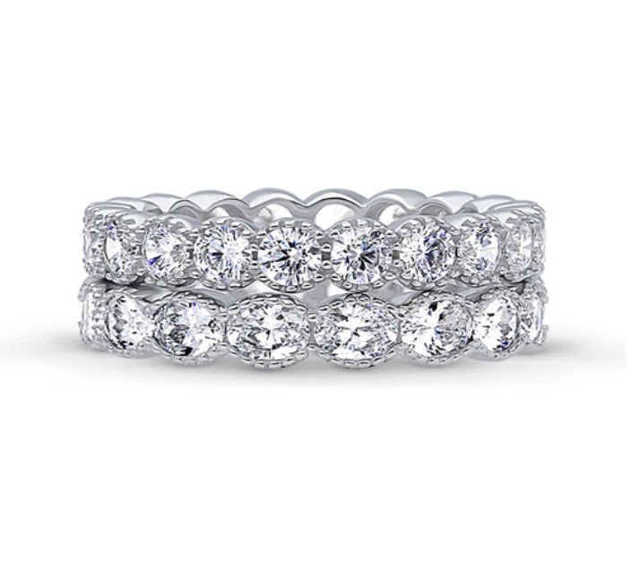 Milgrain CZ Stackable Ring Set in Sterling Silver