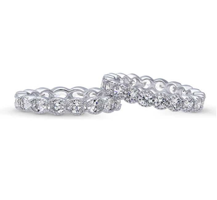 Milgrain CZ Stackable Ring Set in Sterling Silver