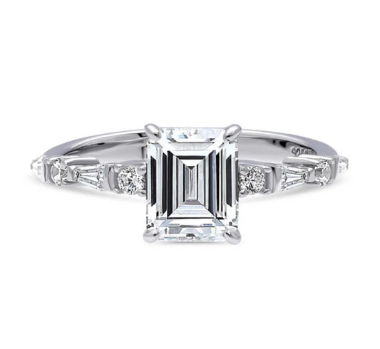 Solitaire Art Deco 1.7ct Step Emerald Cut CZ Ring in Sterling Silver