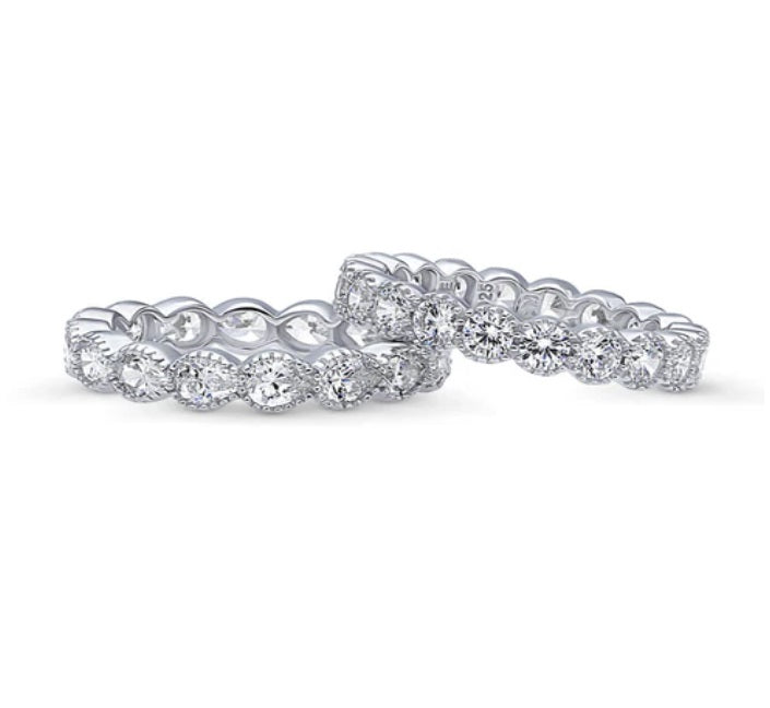 Milgrain CZ Stackable Ring Set in Sterling Silver