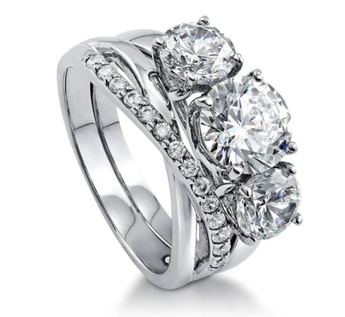 3-Stone Criss Cross Round CZ Ring Set in Sterling Silver
