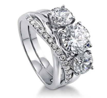 3-Stone Criss Cross Round CZ Ring Set in Sterling Silver