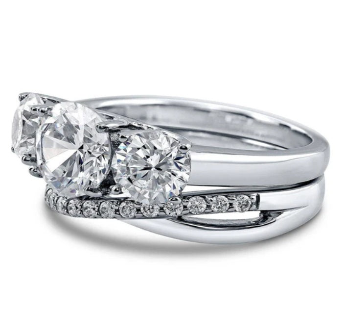 3-Stone Criss Cross Round CZ Ring Set in Sterling Silver