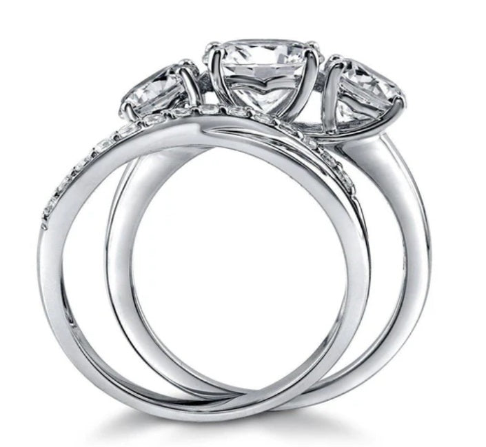 3-Stone Criss Cross Round CZ Ring Set in Sterling Silver