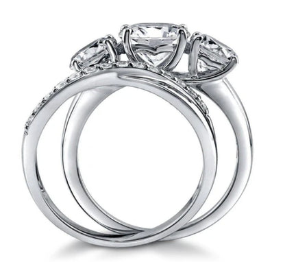 3-Stone Criss Cross Round CZ Ring Set in Sterling Silver