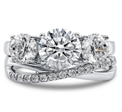 3-Stone Criss Cross Round CZ Ring Set in Sterling Silver