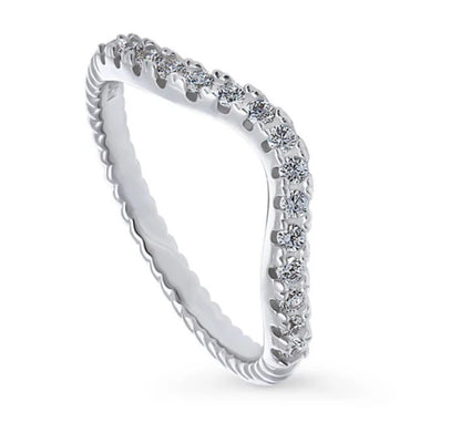 Woven Wishbone Pave Set CZ Curved Half Eternity Ring in Sterling Silver