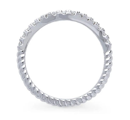 Woven Wishbone Pave Set CZ Curved Half Eternity Ring in Sterling Silver