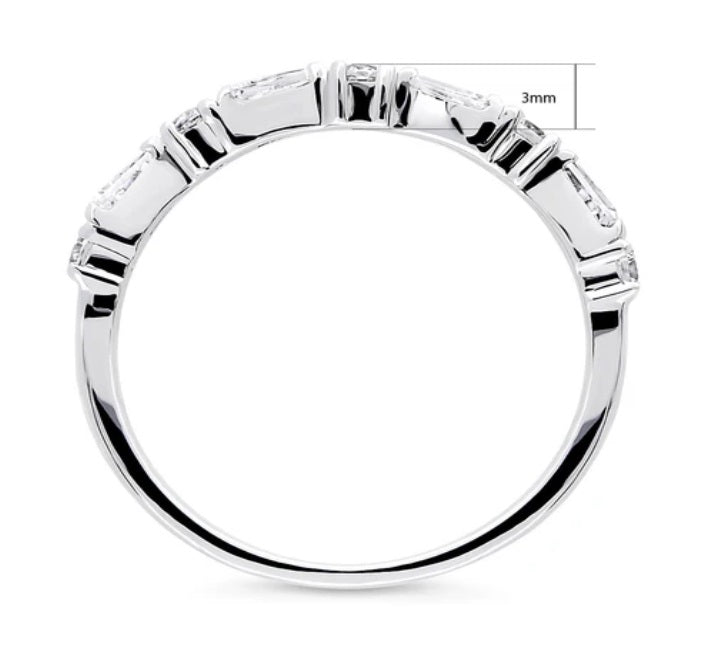 Art Deco CZ Half Eternity Ring in Sterling Silver