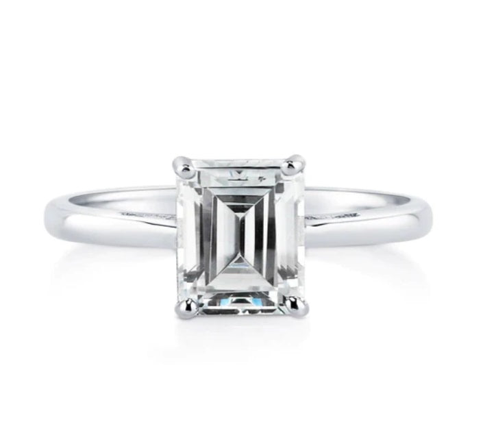 Solitaire 2.1ct Emerald Cut CZ Ring in Sterling Silver