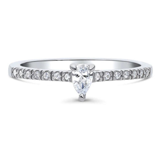 Solitaire 0.3ct Pear CZ Ring in Sterling Silver