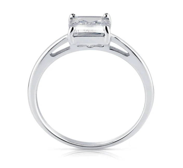 Solitaire 2.1ct Emerald Cut CZ Ring in Sterling Silver