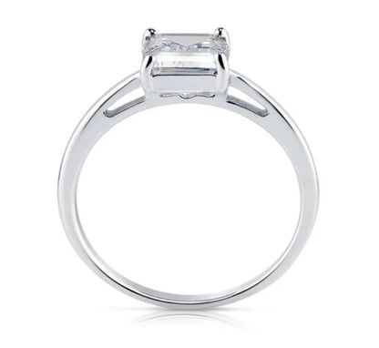 Solitaire 2.1ct Emerald Cut CZ Ring in Sterling Silver