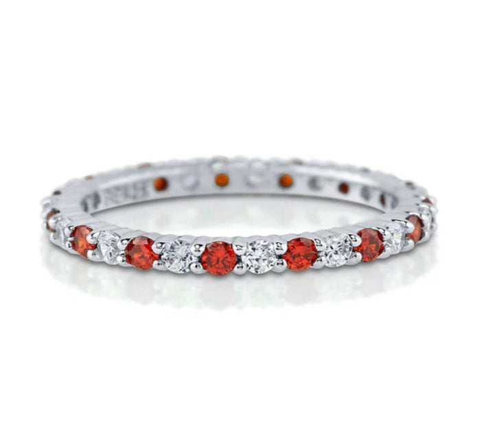 Simulated Garnet Pave Set CZ Stackable Eternity Ring in Sterling Silver