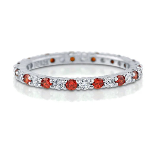 Simulated Garnet Pave Set CZ Stackable Eternity Ring in Sterling Silver