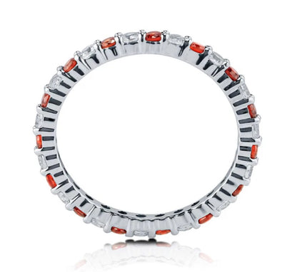 Simulated Garnet Pave Set CZ Stackable Eternity Ring in Sterling Silver