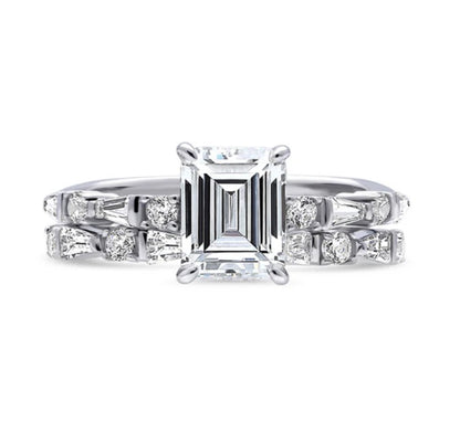Solitaire 1.7ct Step Emerald Cut CZ Ring Set in Sterling Silver