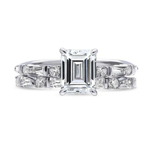 Solitaire 1.7ct Step Emerald Cut CZ Ring Set in Sterling Silver