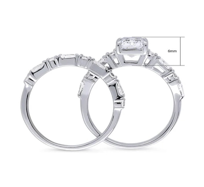 Solitaire 1.7ct Step Emerald Cut CZ Ring Set in Sterling Silver