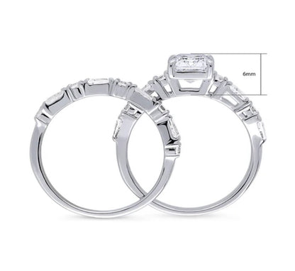 Solitaire 1.7ct Step Emerald Cut CZ Ring Set in Sterling Silver